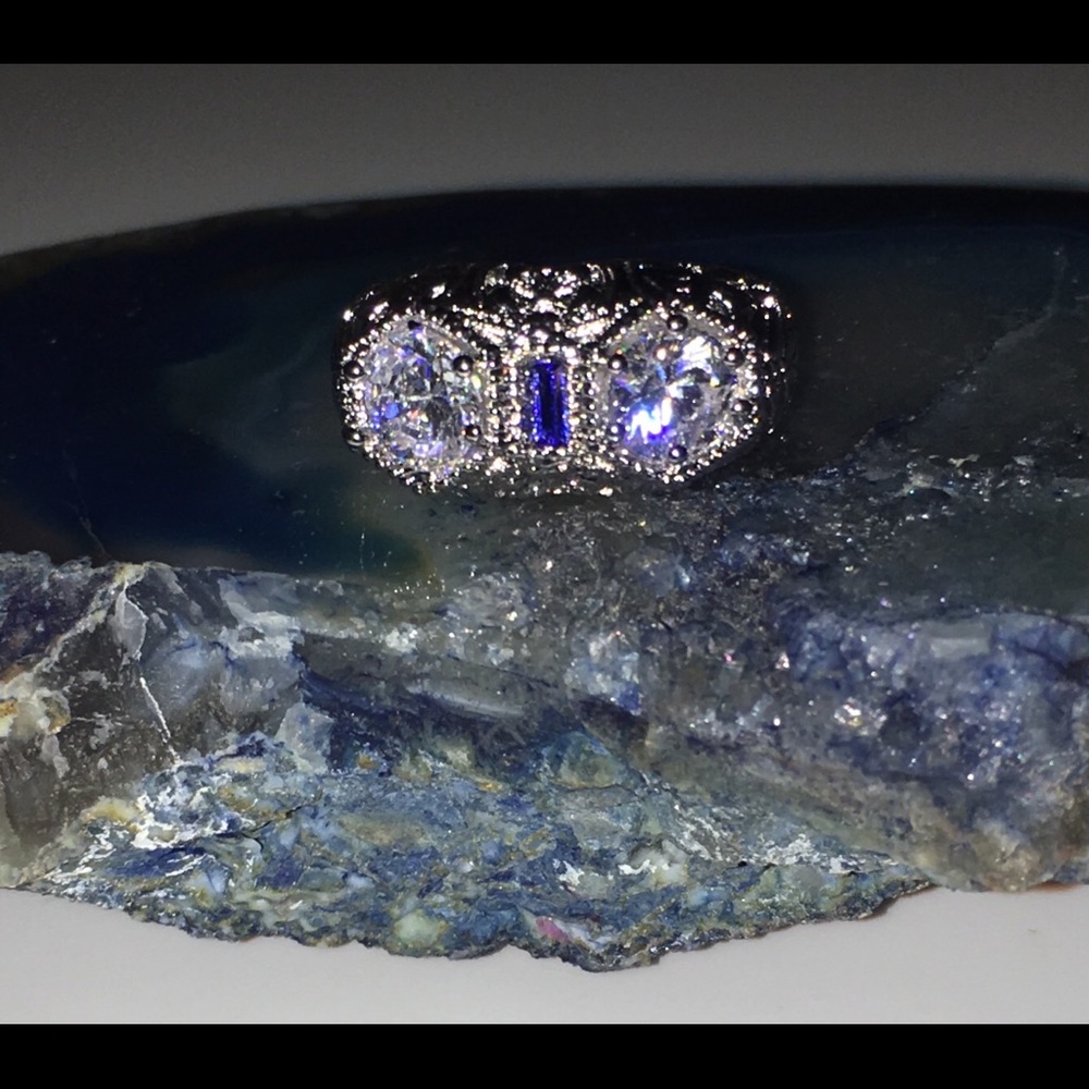Sapphire & White Topaz Sterling Silver Ring